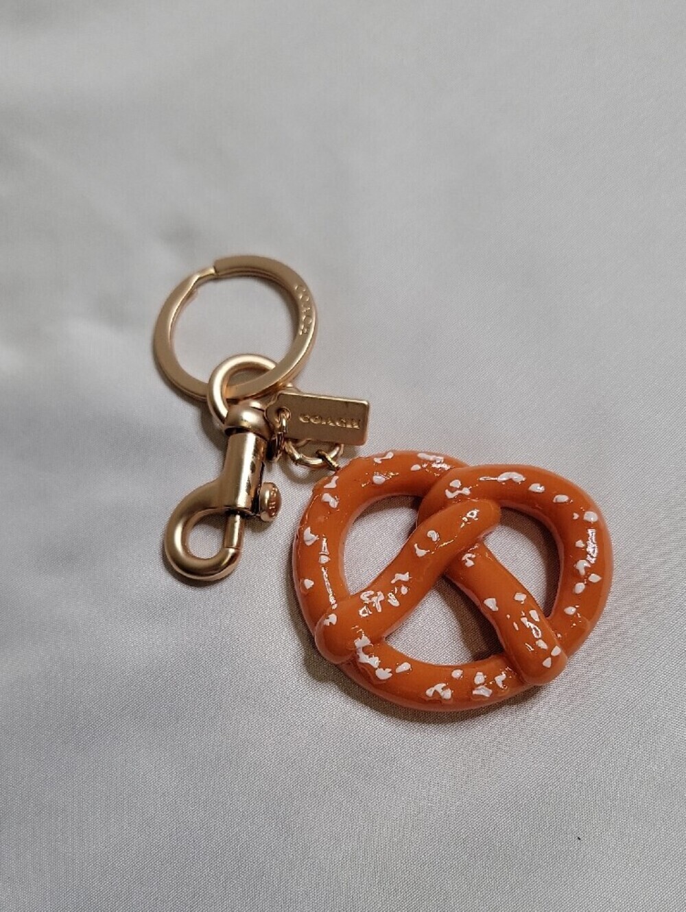 Coach Orange Pretzel Charm Key Ring with Gold Hardware - Picture 2 of 3